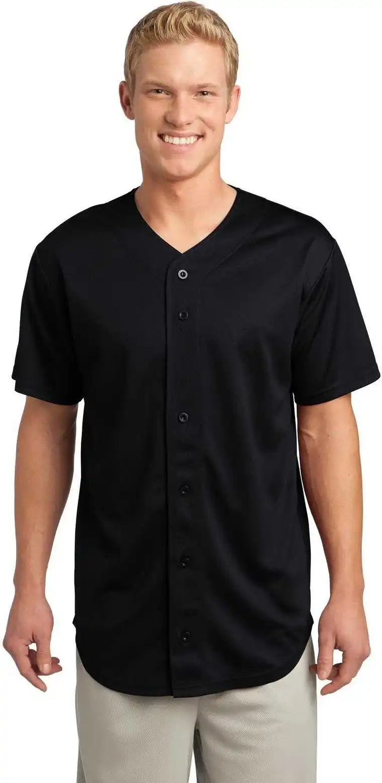 Sport Tek St220 Posicharge Tough Mesh Full Button Jersey Black