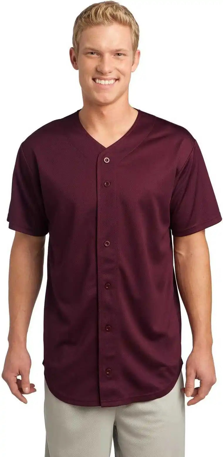 Sport-tek St220 Posicharge Tough Mesh Full-button Jersey - Maroon