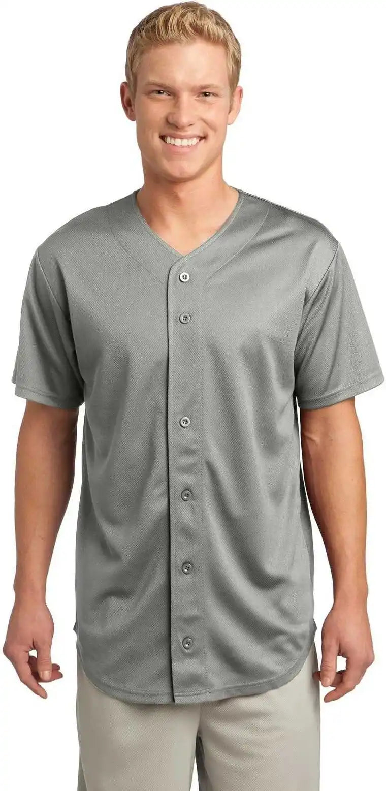 Sport Tek St220 Posicharge Tough Mesh Full Button Jersey Silver