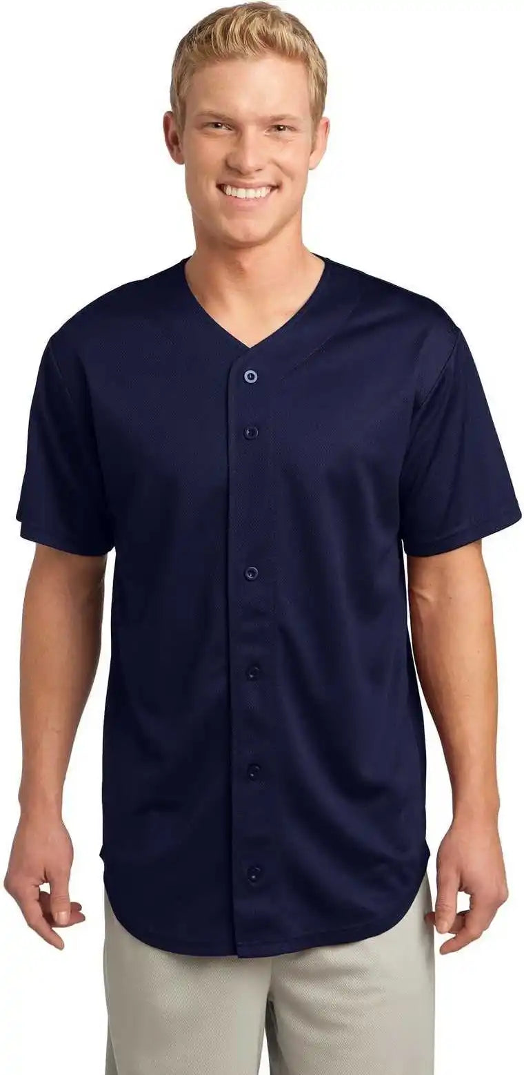 Sport-tek St220 Posicharge Tough Mesh Full-button Jersey - True Navy