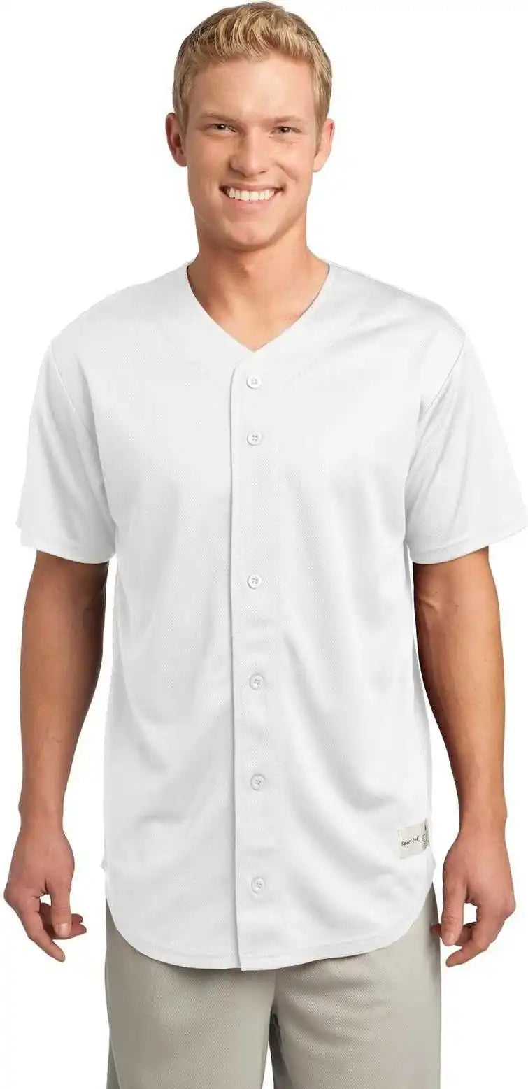 Sport-tek St220 Posicharge Tough Mesh Full-button Jersey - White
