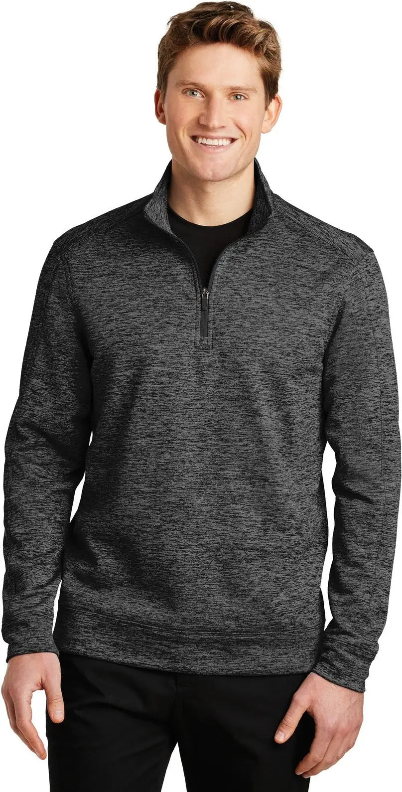 Sport-tek St226 Posicharge Electric Heather Fleece 1/4-zip Pullover - Gray-black - Adult Xs