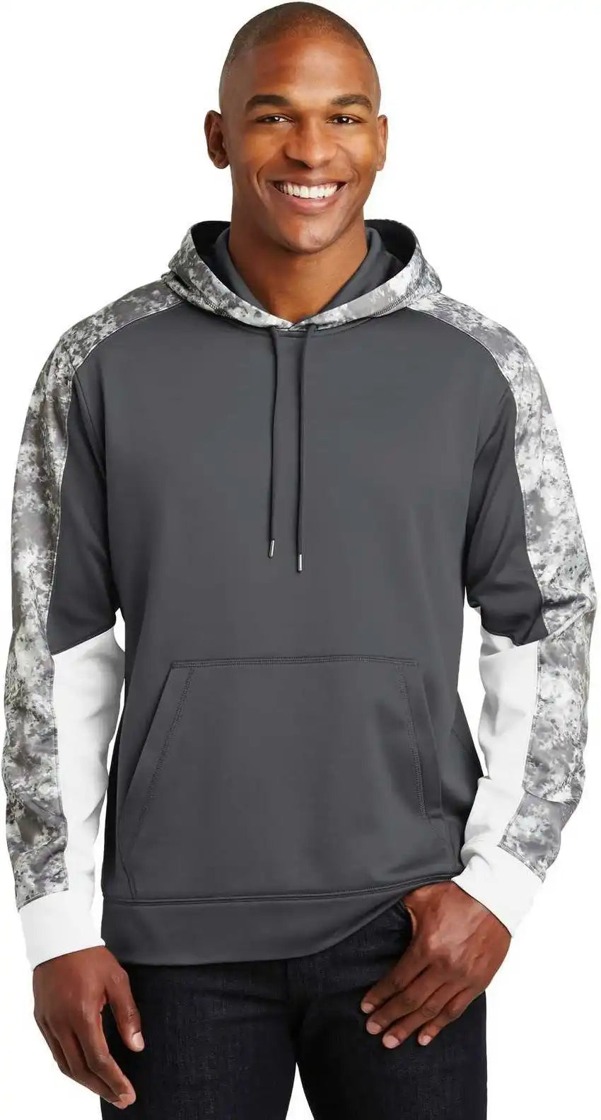 Sport Tek St231 Wick Mineral Freeze Fleece Colorblock Hooded Pullover Dark Smoke Gray