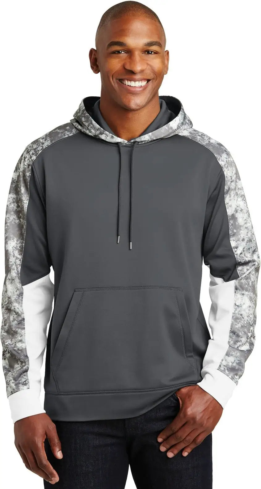 Sport-tek St231 Sport-wick Mineral Freeze Fleece Colorblock Hooded Pullover - Dark Smoke Gray - Gray/ / Adult Xs