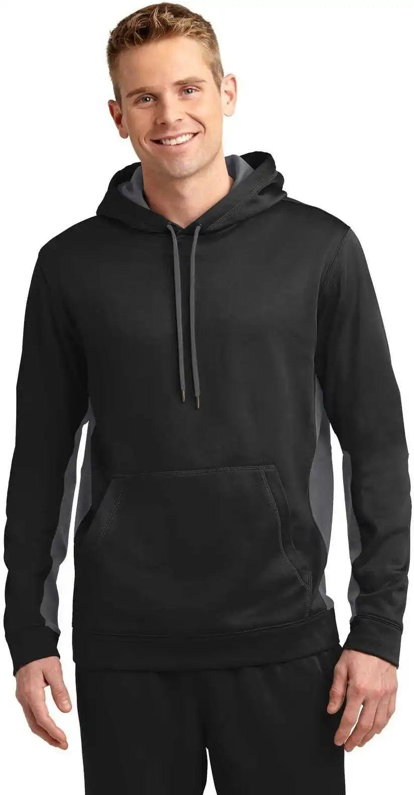 Sport-tek St235 Sport-wick Fleece Colorblock Hooded Pullover - Black Dark Smoke Gray