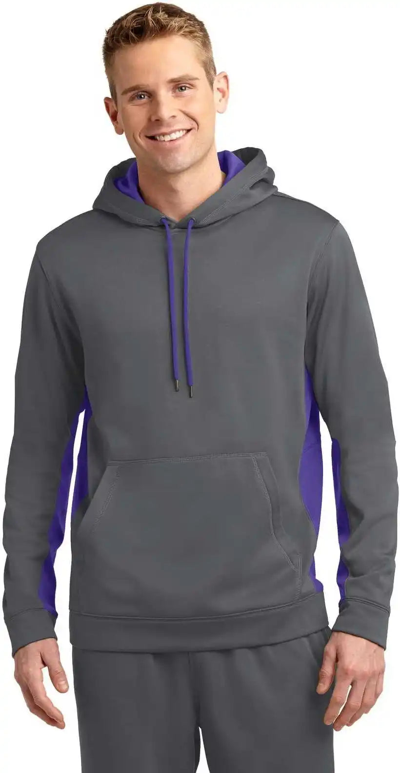 Sport-tek St235 Sport-wick Fleece Colorblock Hooded Pullover - Dark Smoke Gray Purple