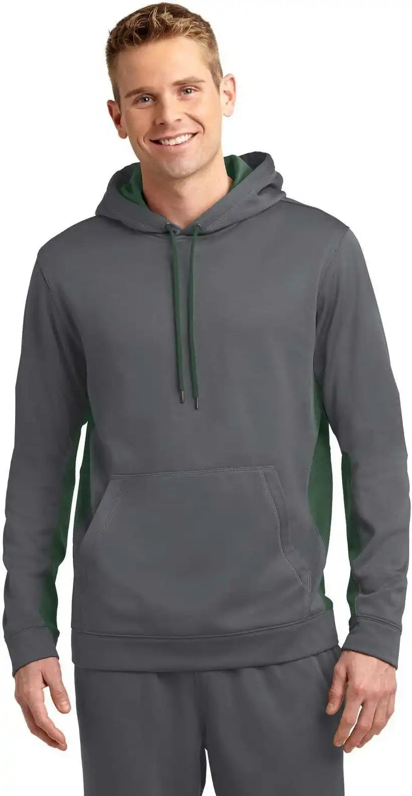 Sport-tek St235 Sport-wick Fleece Colorblock Hooded Pullover - Dark Smoke Gray Forest Green