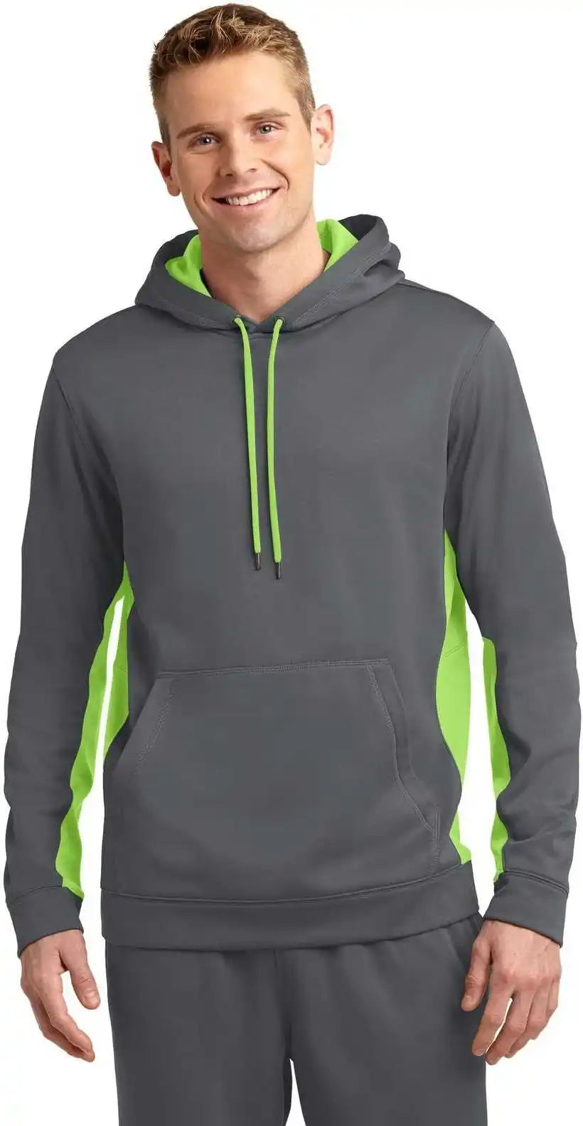 Sport-tek St235 Sport-wick Fleece Colorblock Hooded Pullover - Dark Smoke Gray Lime Shock