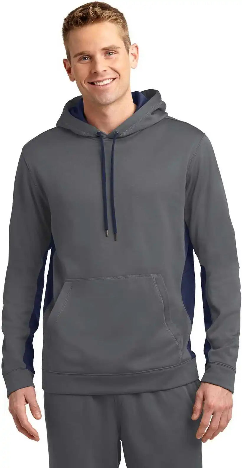 Sport-tek St235 Sport-wick Fleece Colorblock Hooded Pullover - Dark Smoke Gray Navy