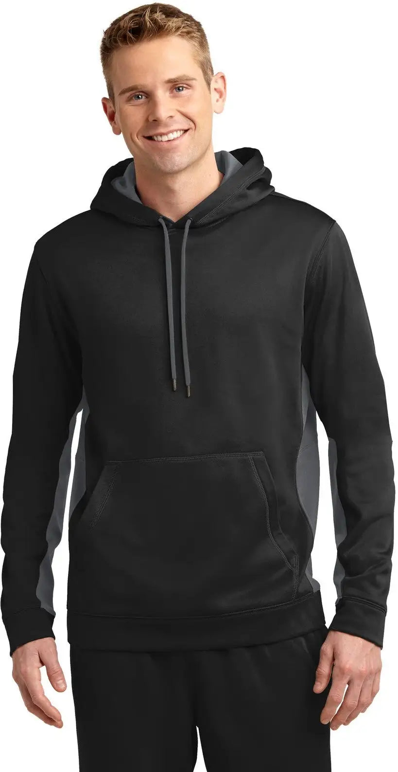 Sport-tek St235 Sport-wick Fleece Colorblock Hooded Pullover - Black Dark Smoke Gray - Black/ / Adult Xs