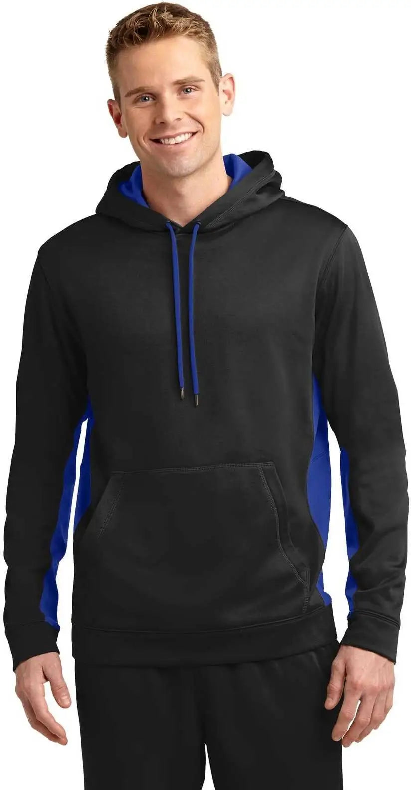 Sport-tek St235 Sport-wick Fleece Colorblock Hooded Pullover - Black True Royal