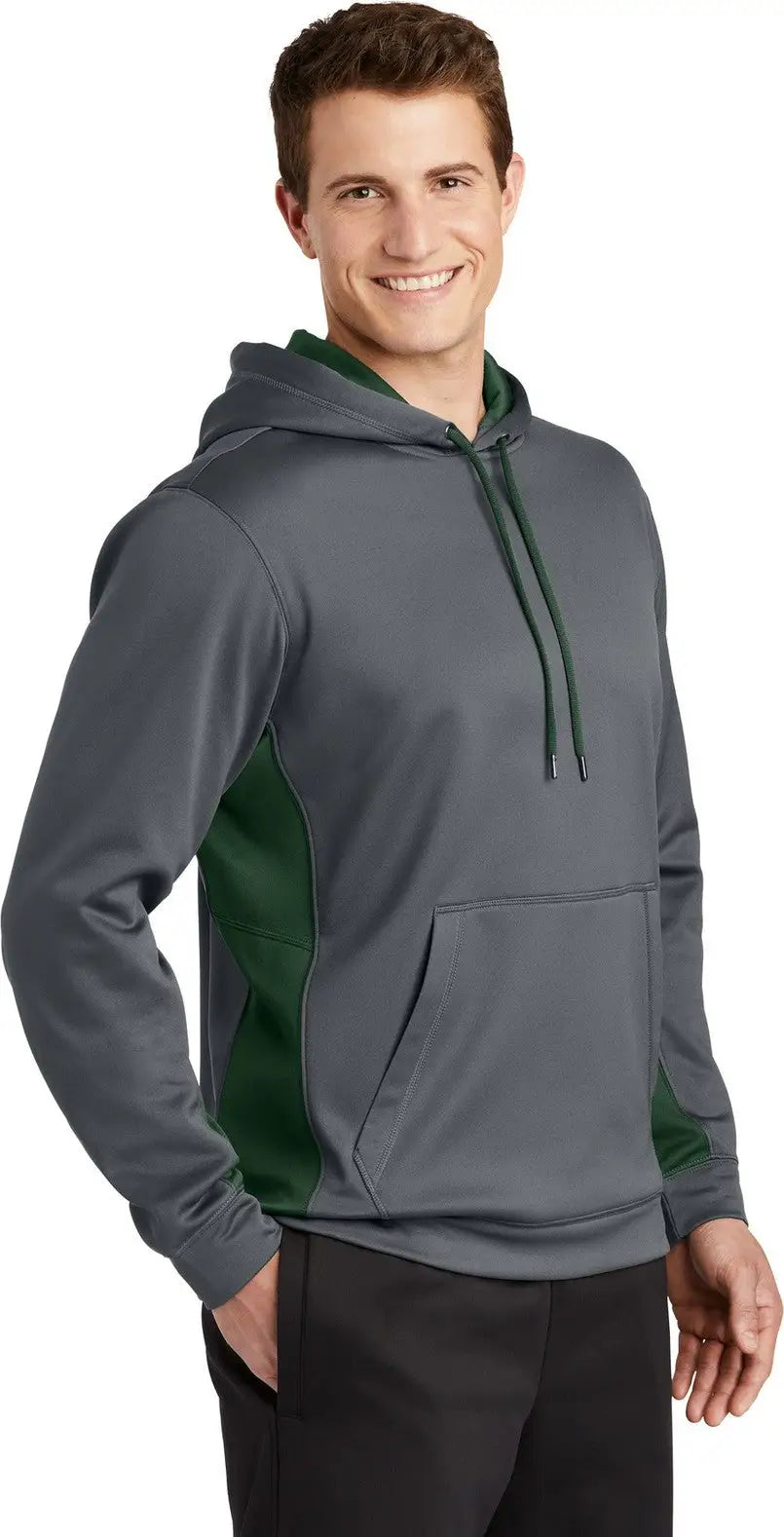 Sport-tek St235 Sport-wick Fleece Colorblock Hooded Pullover - Dark Smoke Gray Forest Green