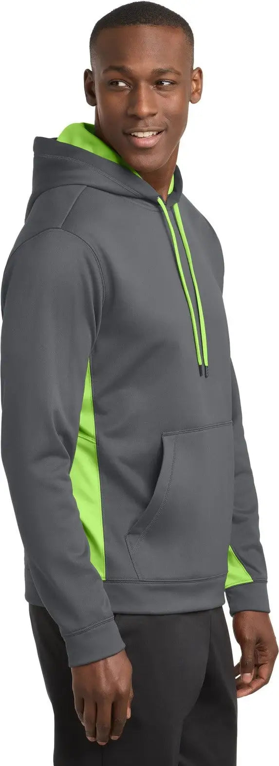 Sport-tek St235 Sport-wick Fleece Colorblock Hooded Pullover - Dark Smoke Gray Lime Shock