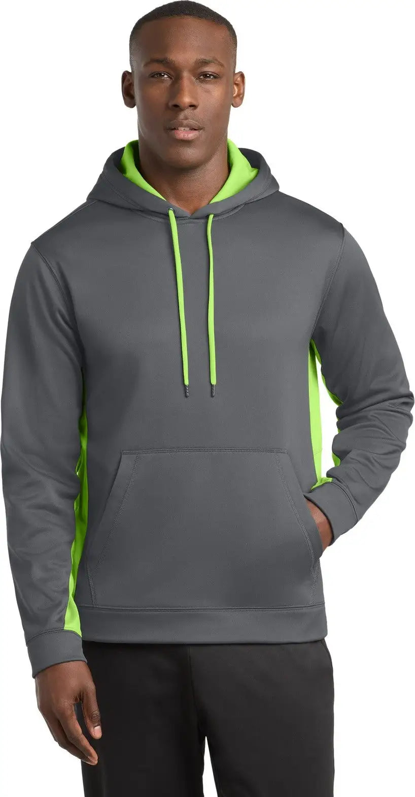 Sport-tek St235 Sport-wick Fleece Colorblock Hooded Pullover - Dark Smoke Gray Lime Shock