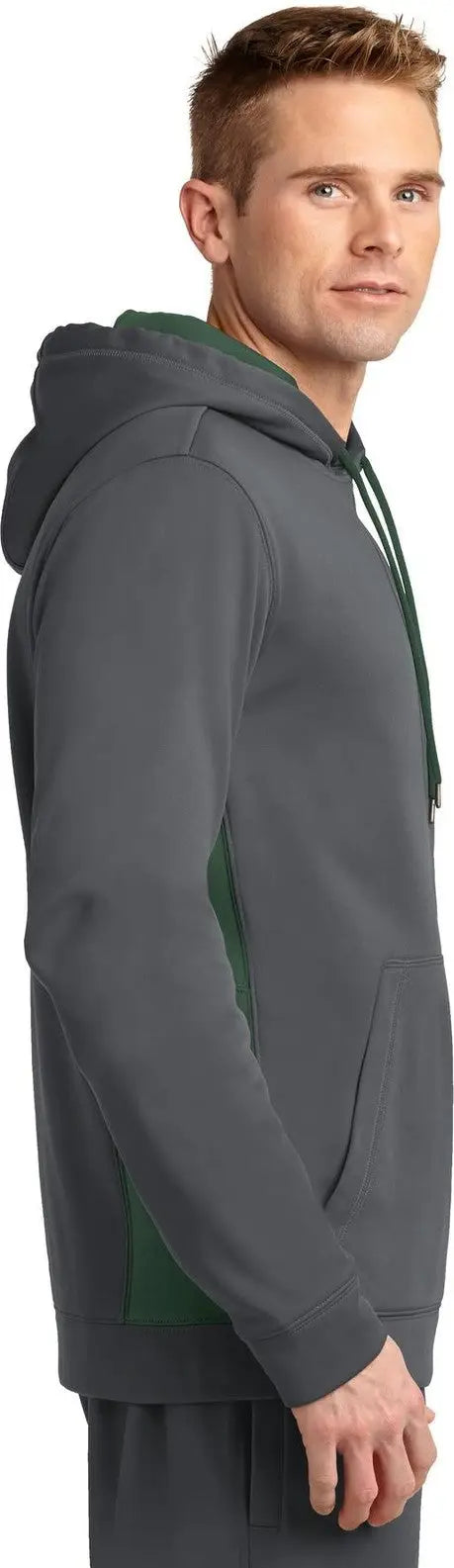 Sport-tek St235 Sport-wick Fleece Colorblock Hooded Pullover - Dark Smoke Gray Forest Green