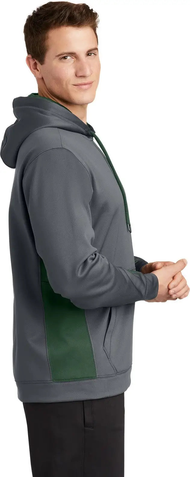 Sport-tek St235 Sport-wick Fleece Colorblock Hooded Pullover - Dark Smoke Gray Forest Green