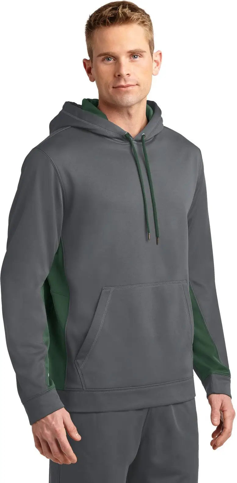 Sport-tek St235 Sport-wick Fleece Colorblock Hooded Pullover - Dark Smoke Gray Forest Green