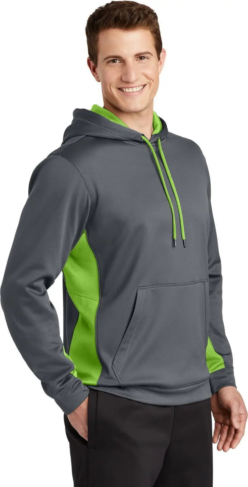 Sport-tek St235 Sport-wick Fleece Colorblock Hooded Pullover - Dark Smoke Gray Lime Shock