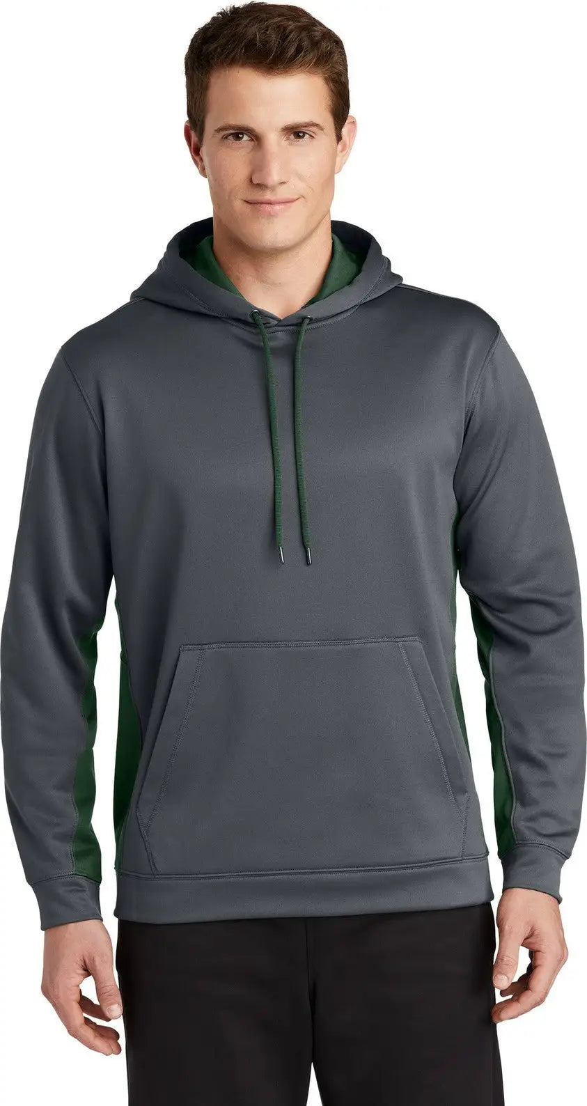 Sport-tek St235 Sport-wick Fleece Colorblock Hooded Pullover - Dark Smoke Gray Forest Green