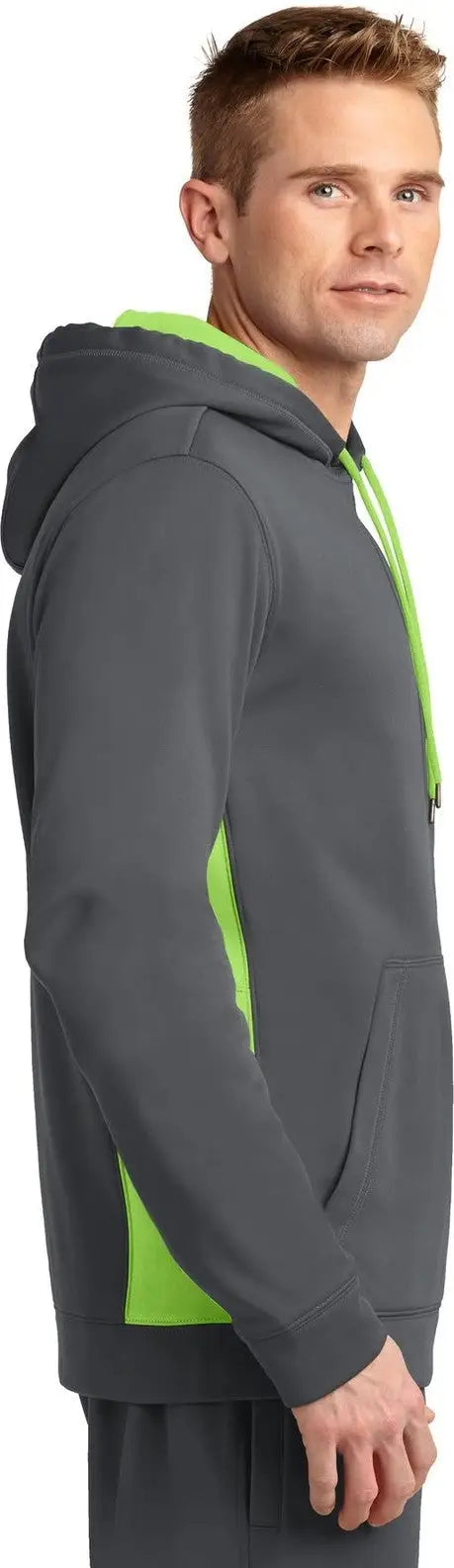 Sport-tek St235 Sport-wick Fleece Colorblock Hooded Pullover - Dark Smoke Gray Lime Shock