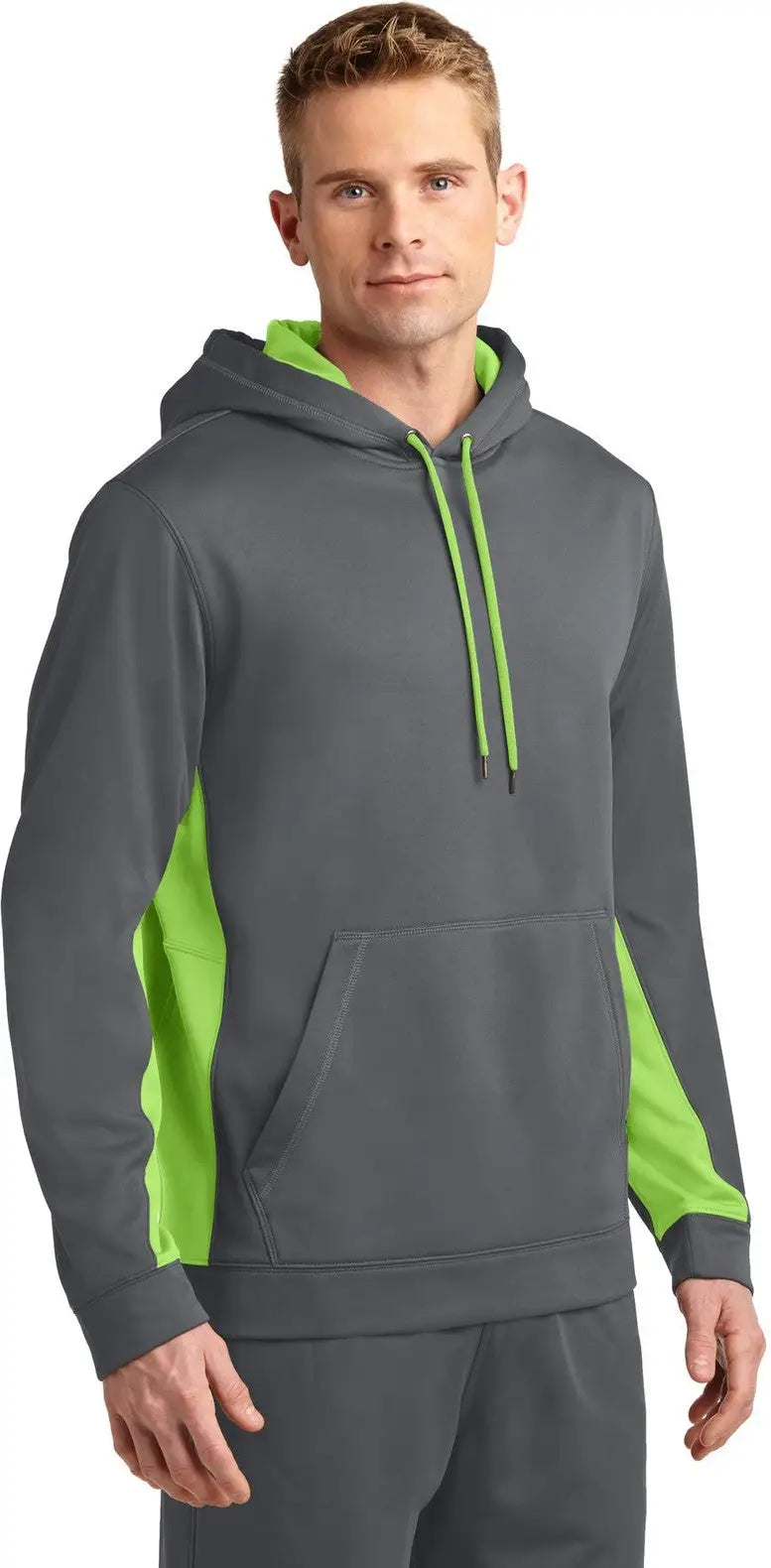 Sport-tek St235 Sport-wick Fleece Colorblock Hooded Pullover - Dark Smoke Gray Lime Shock