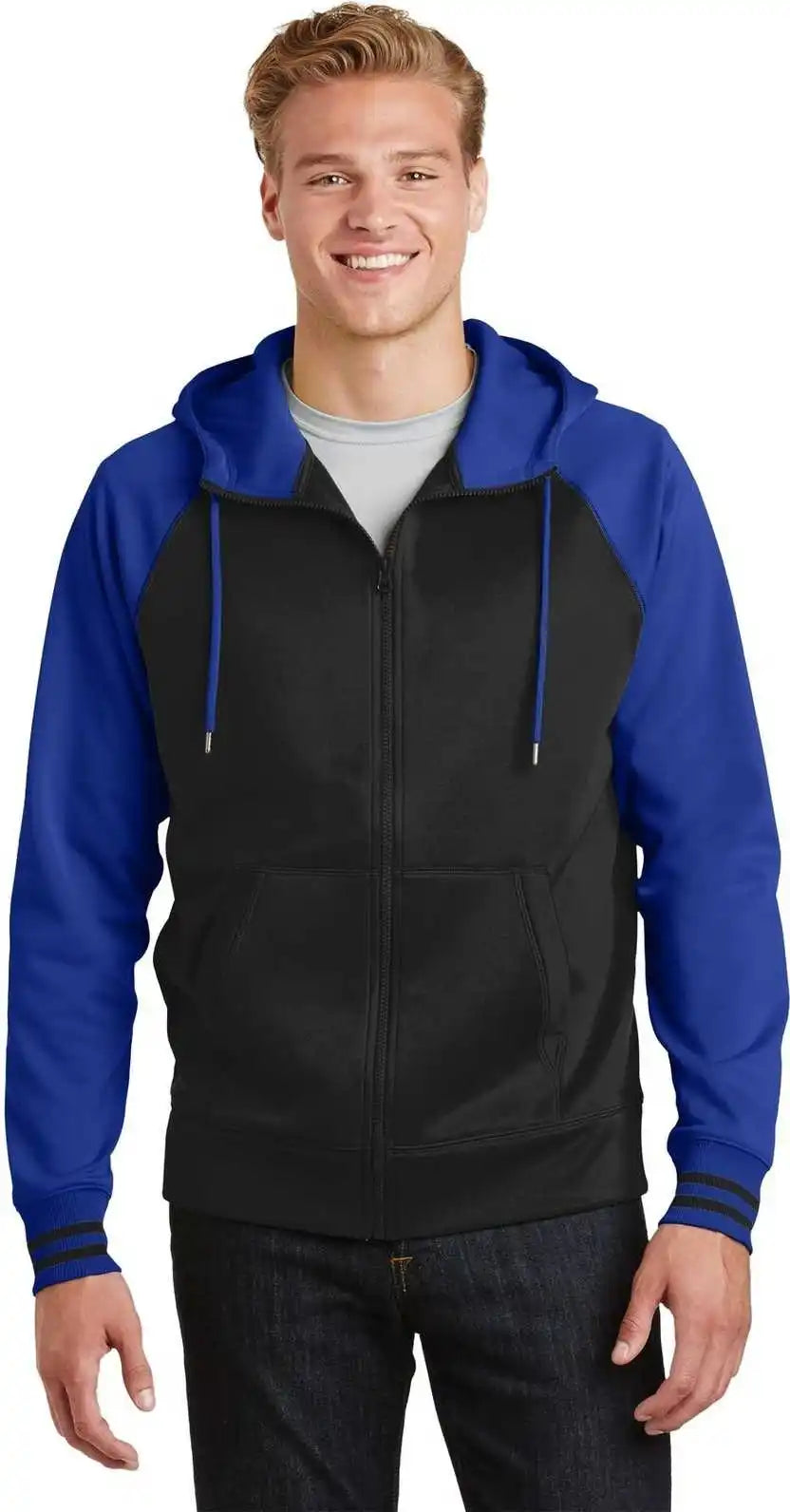 Sport-tek St236 Sport-wick Varsity Fleece Full-zip Hooded Jacket - Black True Royal