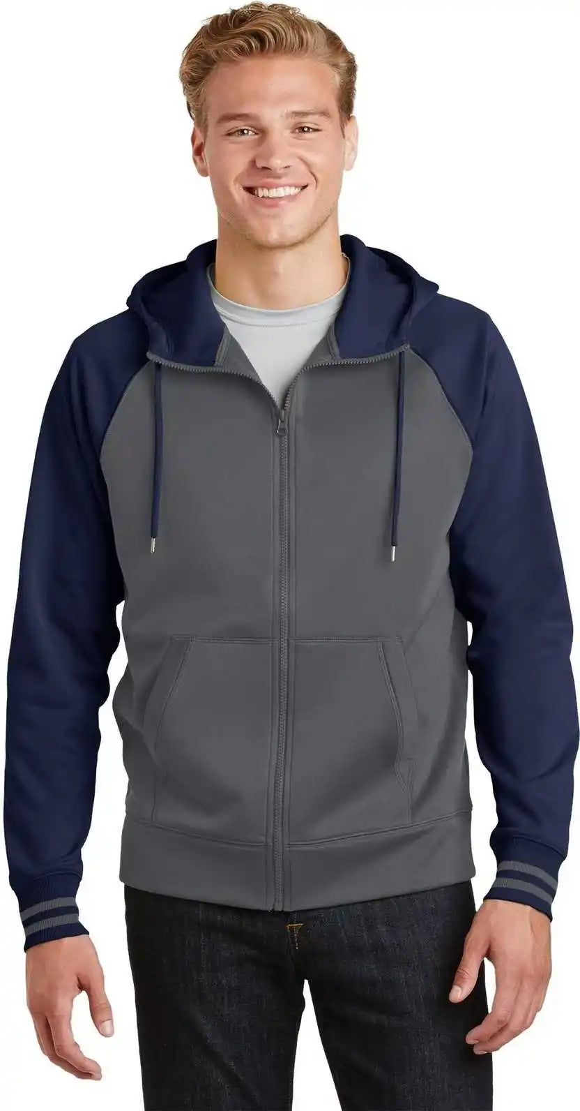 Sport-tek St236 Sport-wick Varsity Fleece Full-zip Hooded Jacket - Dark Smoke Gray Navy