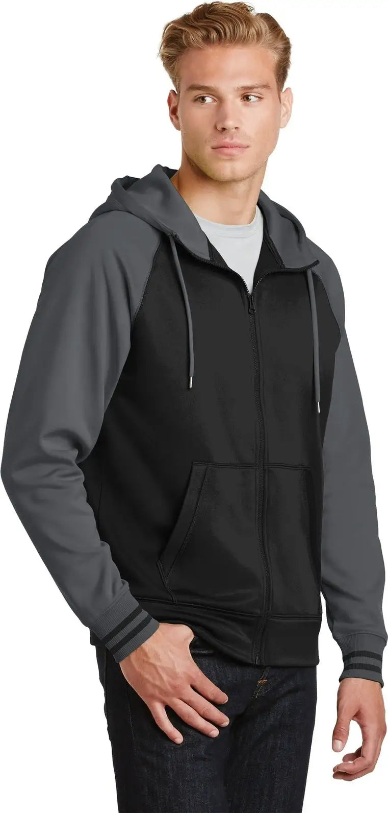 Sport-tek St236 Sport-wick Varsity Fleece Full-zip Hooded Jacket - Black Dark Smoke Gray