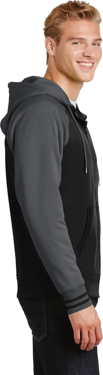 Sport-tek St236 Sport-wick Varsity Fleece Full-zip Hooded Jacket - Black Dark Smoke Gray