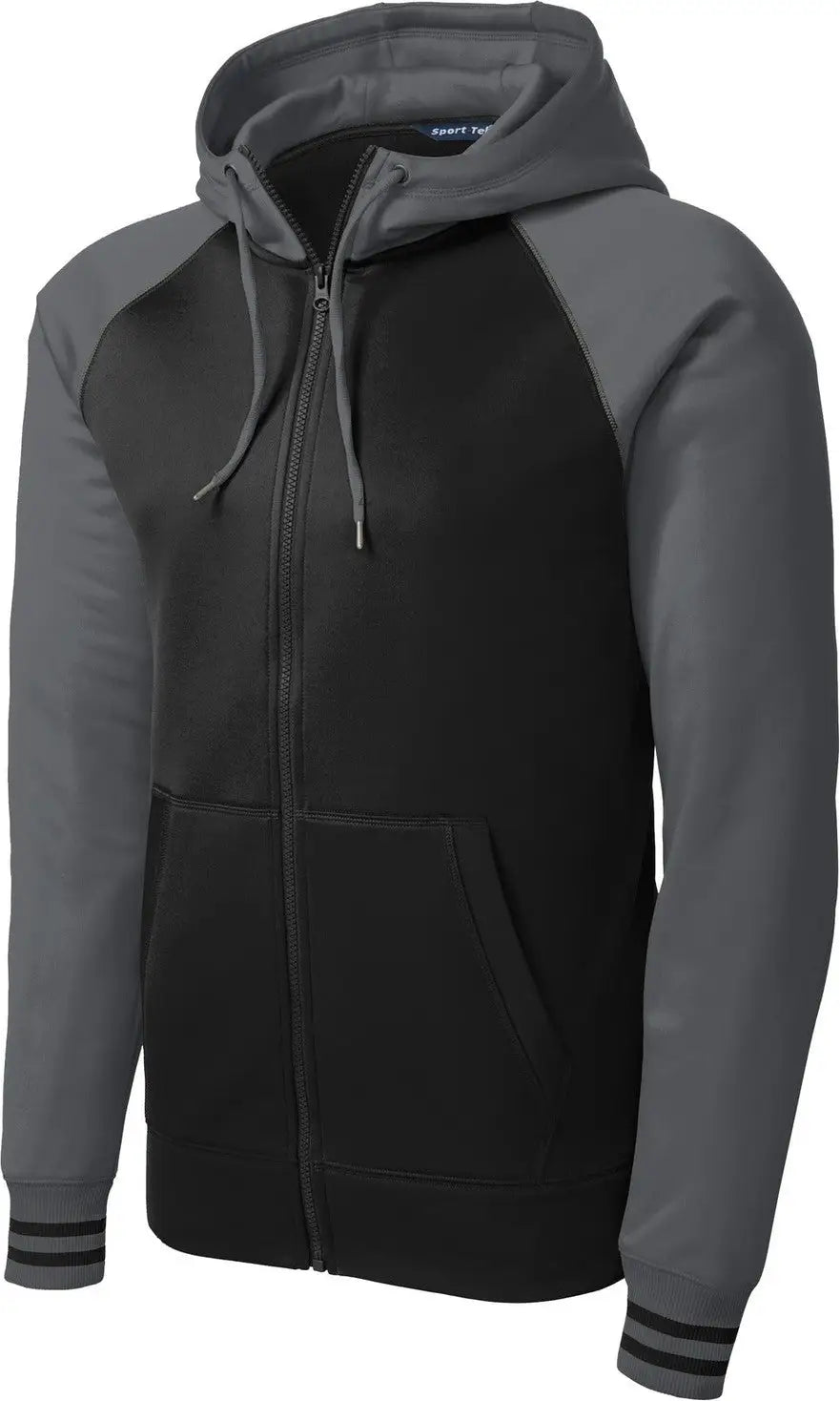 Sport-tek St236 Sport-wick Varsity Fleece Full-zip Hooded Jacket - Black Dark Smoke Gray