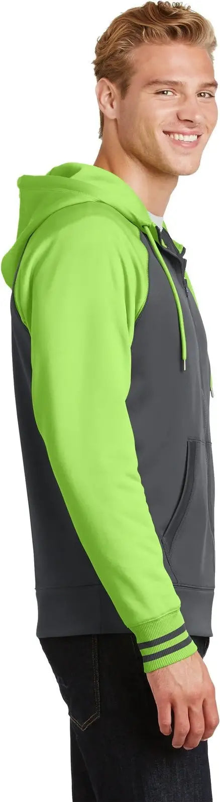 Sport-tek St236 Sport-wick Varsity Fleece Full-zip Hooded Jacket - Dark Smoke Gray Lime Shock