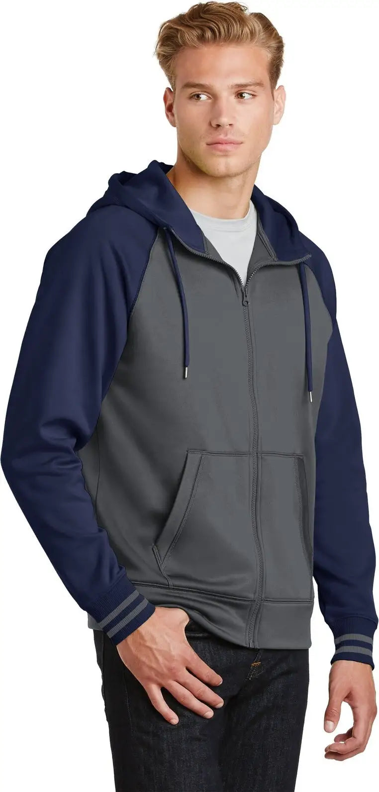 Sport-tek St236 Sport-wick Varsity Fleece Full-zip Hooded Jacket - Dark Smoke Gray Navy