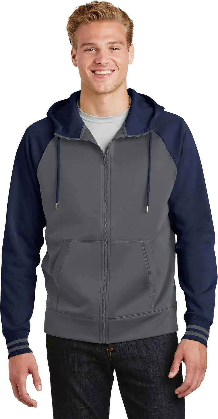 Sport-tek St236 Sport-wick Varsity Fleece Full-zip Hooded Jacket - Dark Smoke Gray Navy - Gray/ / Adult Xs