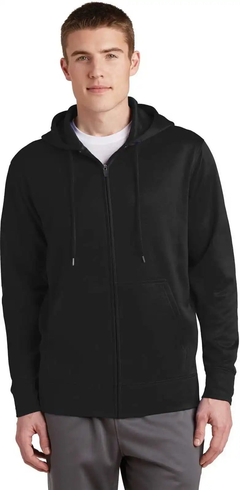 Sport Tek St238 Wick Fleece Full Zip Hooded Jacket Black