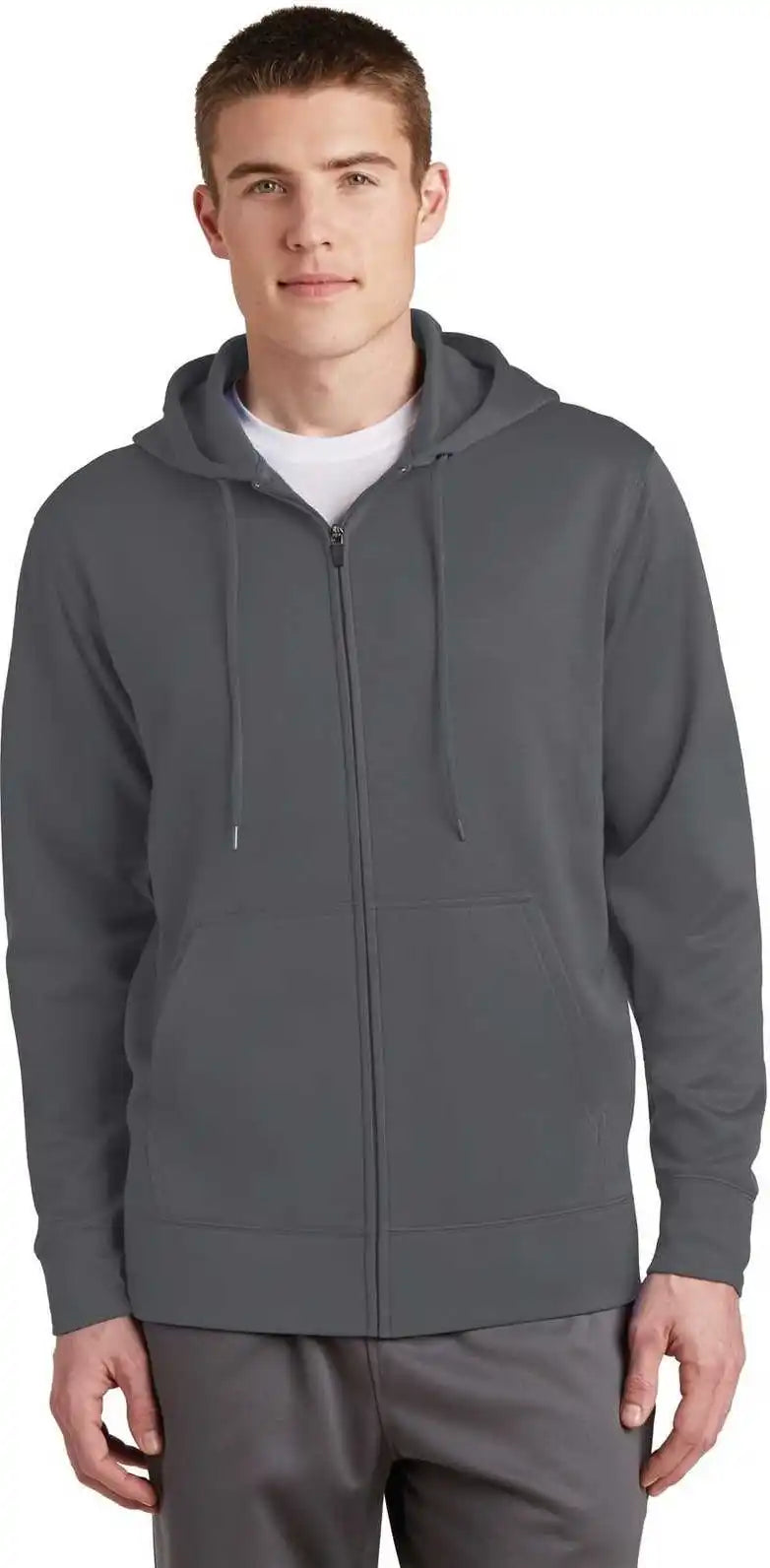 Sport Tek St238 Wick Fleece Full Zip Hooded Jacket Dark Smoke Gray