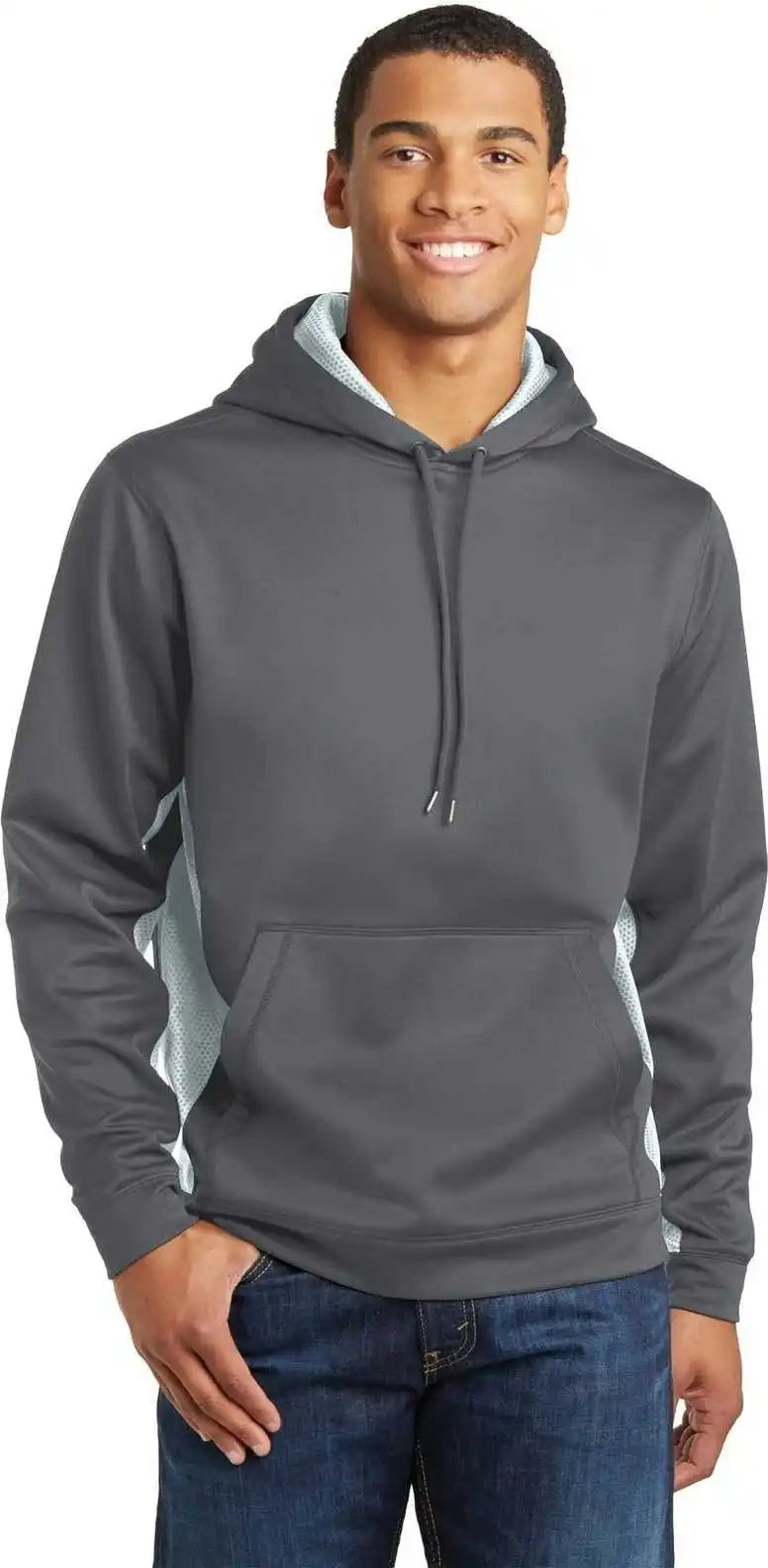 Sport-tek St239 Sport-wick Camohex Fleece Colorblock Hooded Pullover - Dark Smoke Gray White