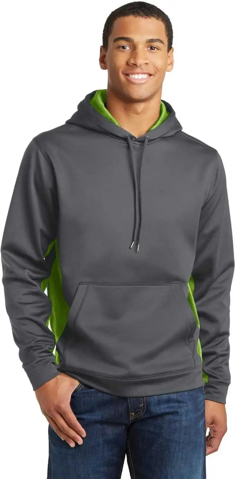Sport-tek St239 Sport-wick Camohex Fleece Colorblock Hooded Pullover - Dark Smoke Gray Lime Shock