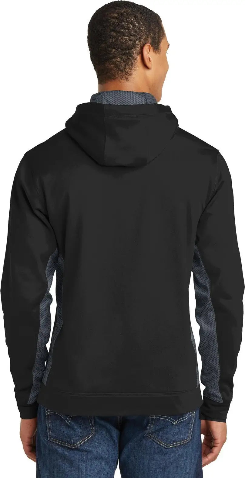 Sport-tek St239 Sport-wick Camohex Fleece Colorblock Hooded Pullover - Black Dark Smoke Gray
