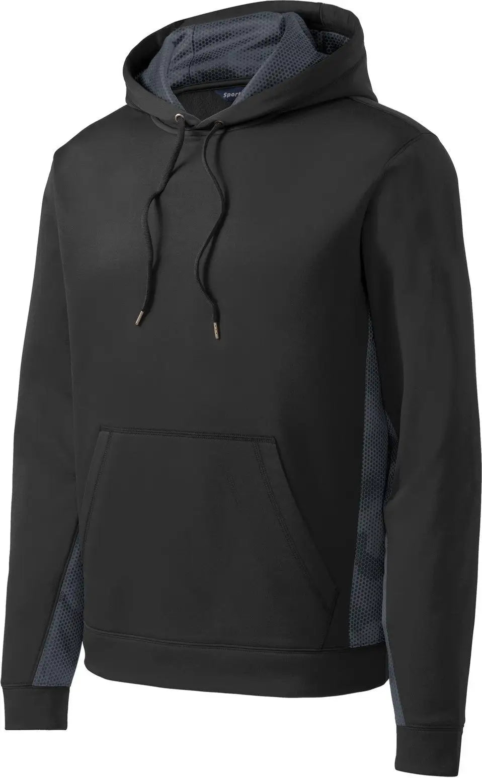 Sport-tek St239 Sport-wick Camohex Fleece Colorblock Hooded Pullover - Black Dark Smoke Gray
