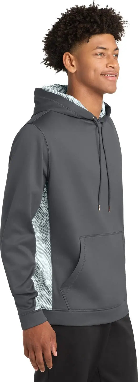 Sport-tek St239 Sport-wick Camohex Fleece Colorblock Hooded Pullover - Dark Smoke Gray White