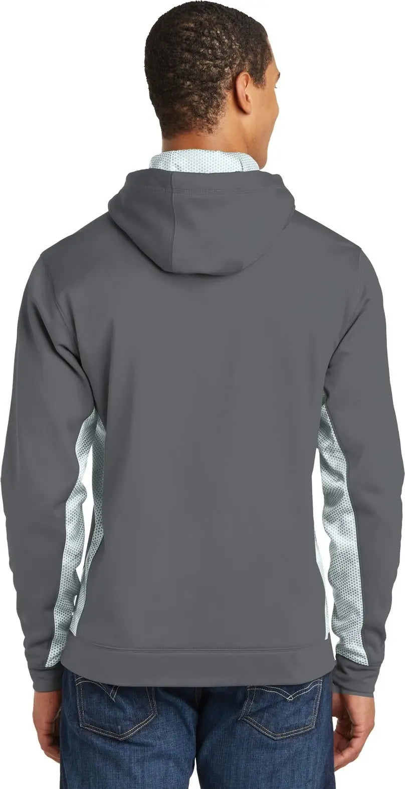 Sport-tek St239 Sport-wick Camohex Fleece Colorblock Hooded Pullover - Dark Smoke Gray White