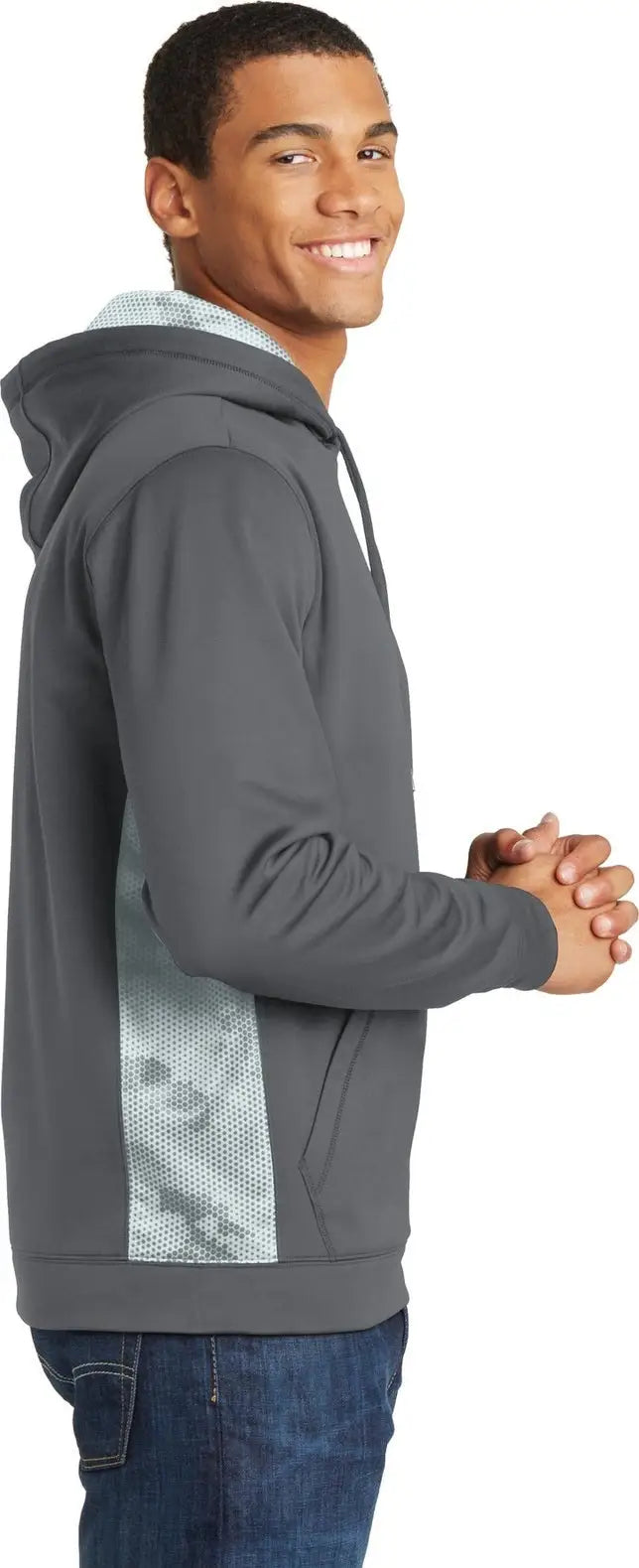 Sport-tek St239 Sport-wick Camohex Fleece Colorblock Hooded Pullover - Dark Smoke Gray White