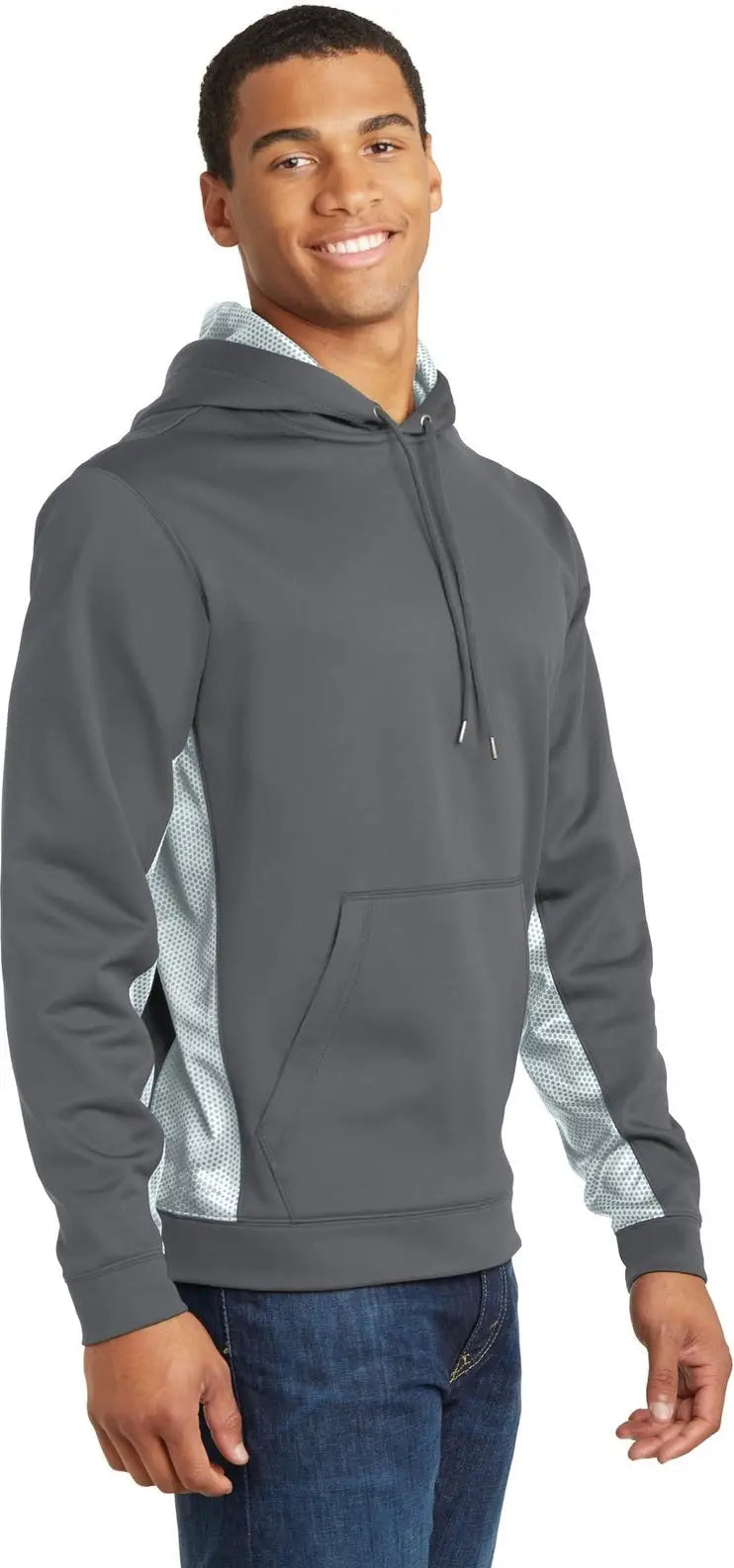 Sport-tek St239 Sport-wick Camohex Fleece Colorblock Hooded Pullover - Dark Smoke Gray White