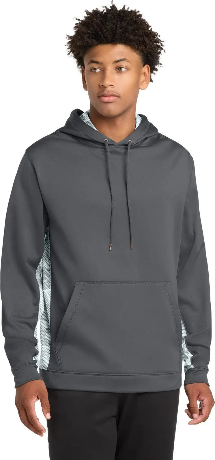 Sport-tek St239 Sport-wick Camohex Fleece Colorblock Hooded Pullover - Dark Smoke Gray White