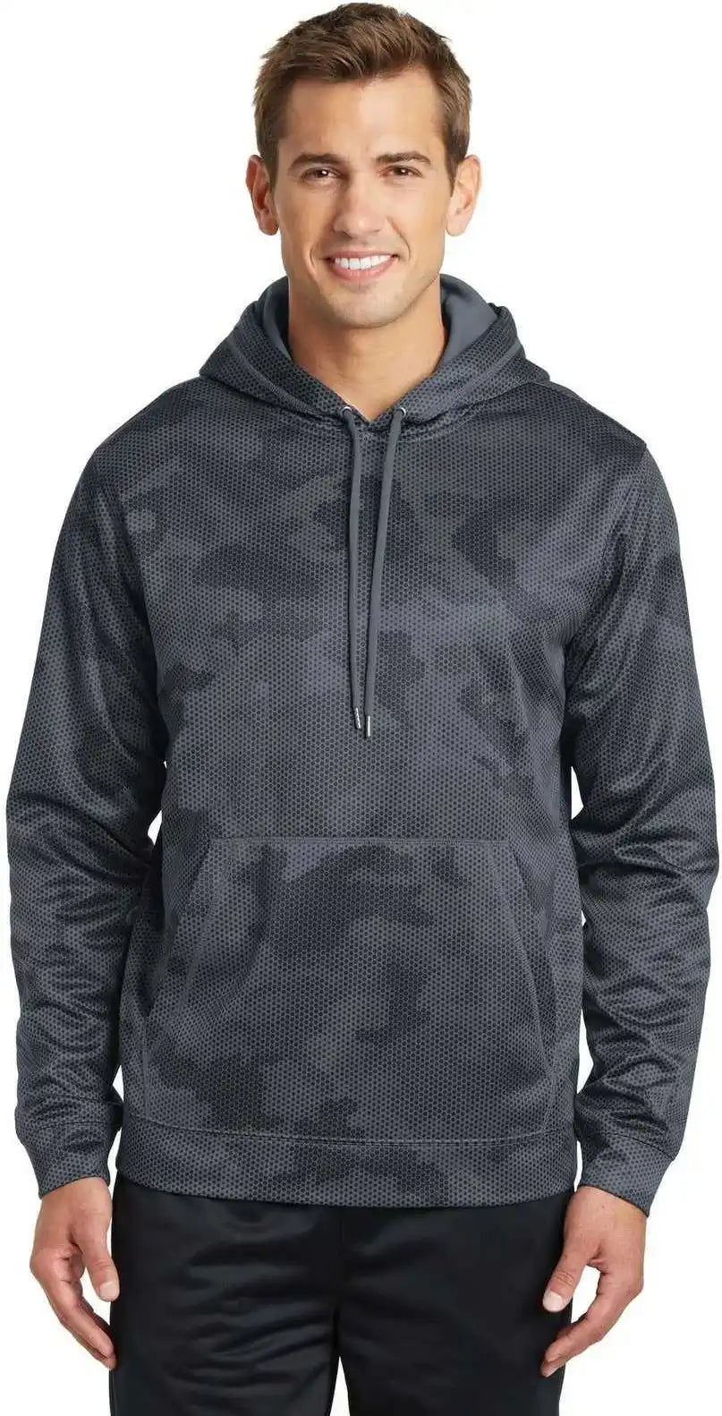 Sport Tek St240 Wick Camohex Fleece Hooded Pullover Dark Smoke Gray