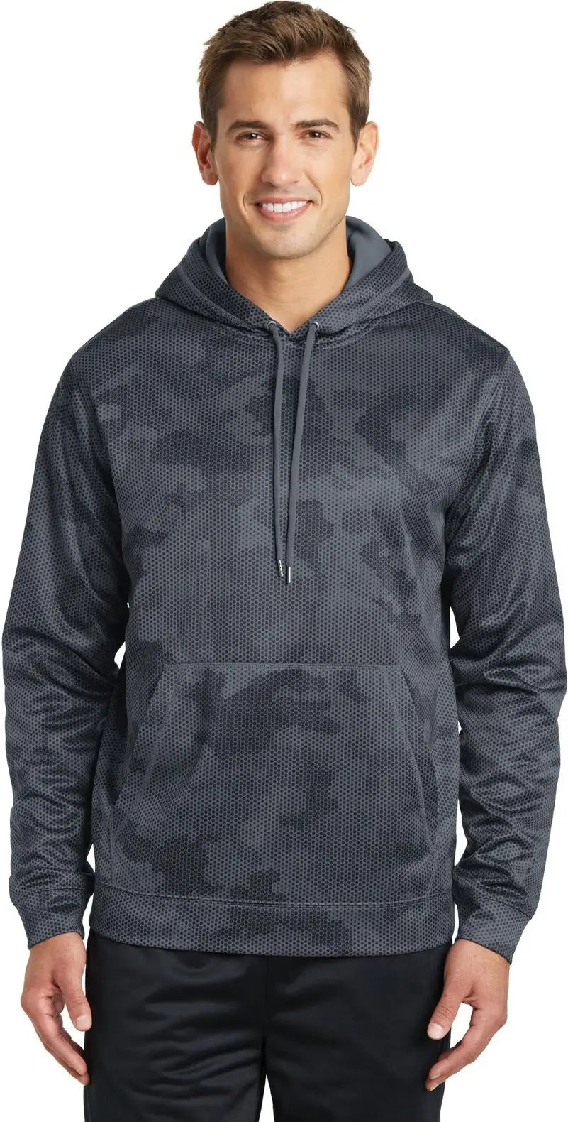 Sport-tek St240 Sport-wick Camohex Fleece Hooded Pullover - Dark Smoke Gray - Adult Xs