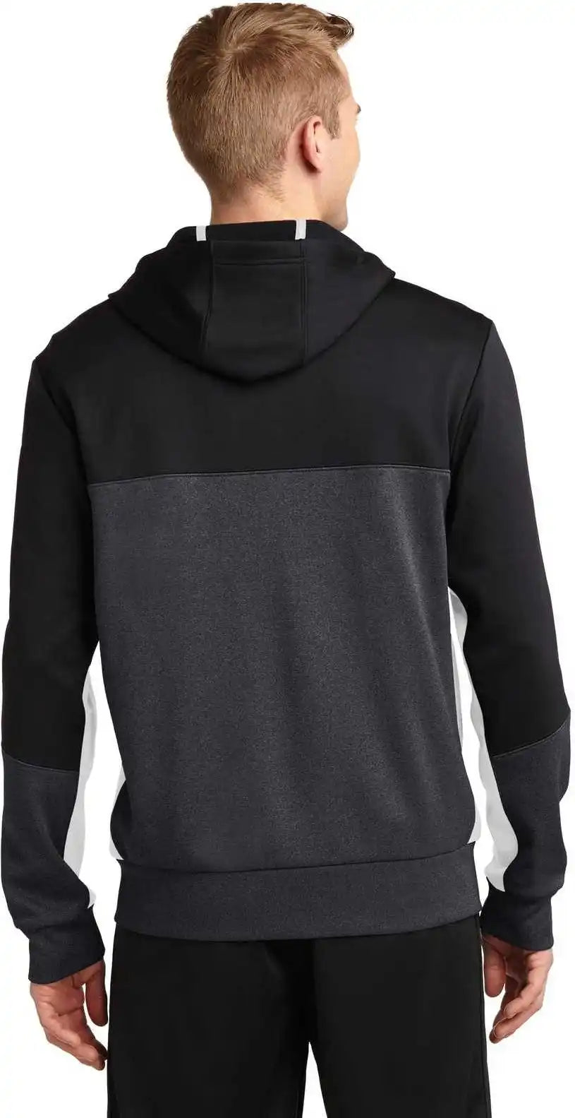 Sport Tek St245 Tech Fleece Colorblock Full Zip Hooded Jacket Black Graphite Heather White