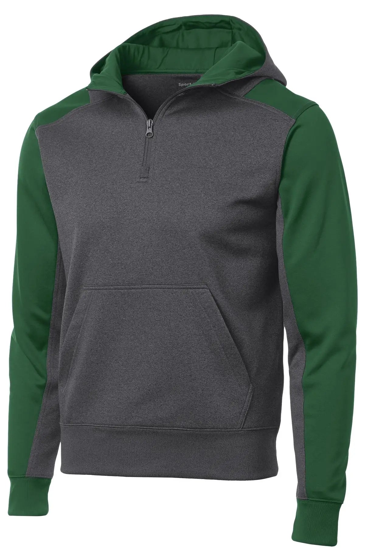 Sport-tek St249 Tech Fleece Colorblock 1/4-zip Hooded Sweatshirt - Graphite Heather Forest Green