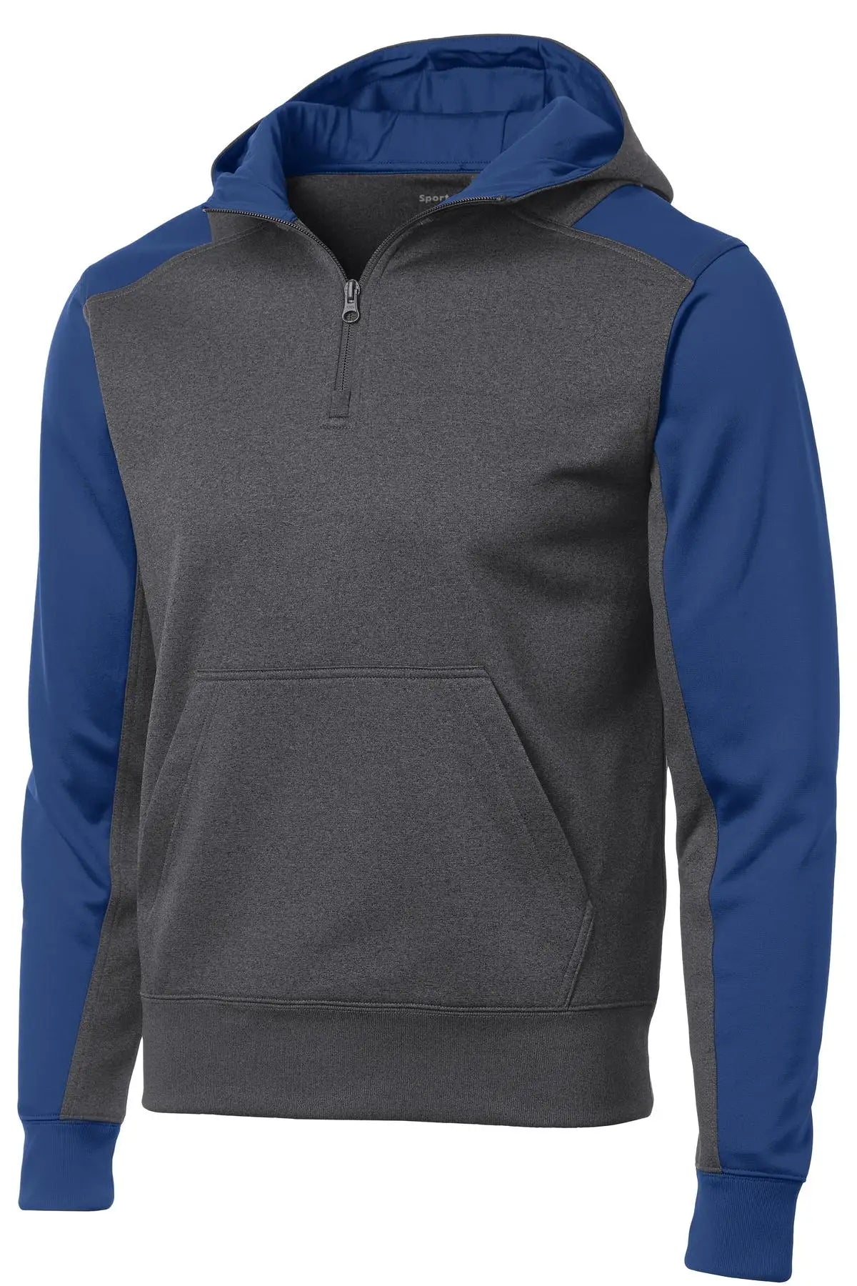 Sport-tek St249 Tech Fleece Colorblock 1/4-zip Hooded Sweatshirt - Graphite Heather True Royal