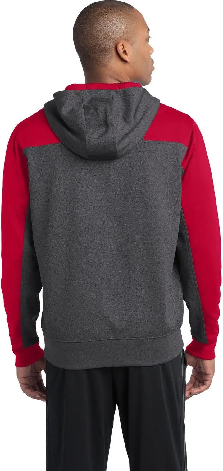 Sport-tek St249 Tech Fleece Colorblock 1/4-zip Hooded Sweatshirt - Graphite Heather True Red